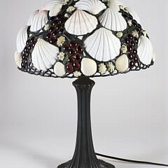 Hoosin Art Nouveau Style Metal Lamp with Jeweled and Seashell Applied Shade