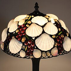 Hoosin Art Nouveau Style Metal Lamp with Jeweled and Seashell Applied Shade