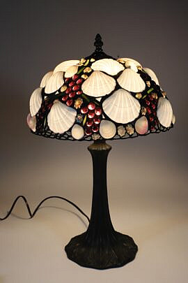Metal Jeweled and Shell Shade Lamp