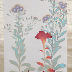 Japanese Watercolor Scroll Depicting Fall Plants Including a Poinsettia