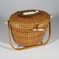 John and Frances Elder Nantucket Friendship Basket with Carved Sperm Whale on Lid