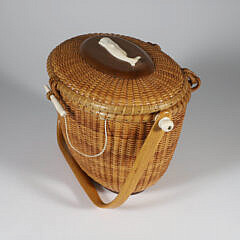 John and Frances Elder Nantucket Friendship Basket with Carved Sperm Whale on Lid