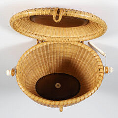 John and Frances Elder Nantucket Friendship Basket with Carved Sperm Whale on Lid