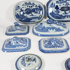 Collection of Fourteen Blue and White Canton Lids and Covers, 19th Century