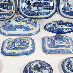 Collection of Fourteen Blue and White Canton Lids and Covers, 19th Century