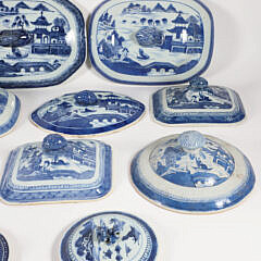 Collection of Fourteen Blue and White Canton Lids and Covers, 19th Century
