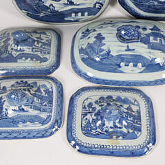 Collection of Fourteen Blue and White Canton Lids and Covers, 19th Century