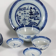 Collection of 22 Assorted Pieces of Blue and White Canton, 19th Century