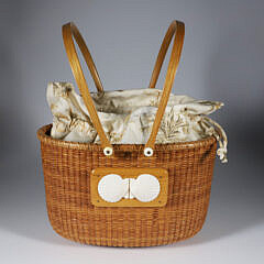 Jean M. Valerio Woven Double Swing Handle Oval Bucket Style Nantucket Basket circa 1999