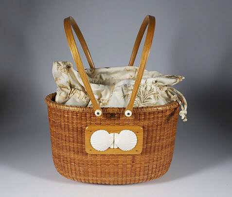 Jean M. Valerio Woven Double Swing Handle Oval Bucket Style Nantucket Basket circa 1999