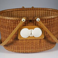 Jean M. Valerio Woven Double Swing Handle Oval Bucket Style Nantucket Basket, circa 1999