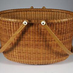 Jean M. Valerio Woven Double Swing Handle Oval Bucket Style Nantucket Basket, circa 1999