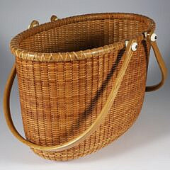 Jean M. Valerio Woven Double Swing Handle Oval Bucket Style Nantucket Basket, circa 1999