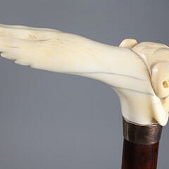 Continental Carved Dog Bust and Paw L-Grip Cane, circa 1880