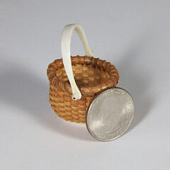 Jean M. Valerio Miniature Oval Swing Handle Nantucket Basket with Carved Seashell Interior