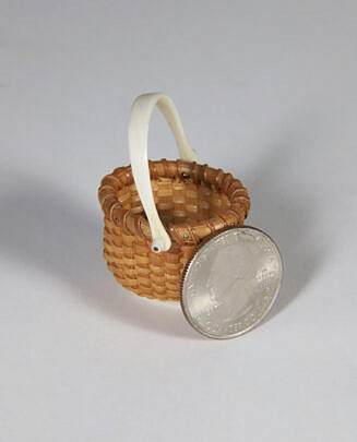 Jean M. Valerio Miniature Oval Swing Handle Nantucket Basket with Carved Seashell Interior