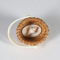 Jean M. Valerio Miniature Oval Swing Handle Nantucket Basket with Carved Seashell Interior