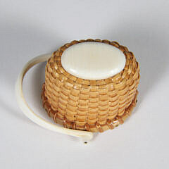 Jean M. Valerio Miniature Oval Swing Handle Nantucket Basket with Carved Seashell Interior