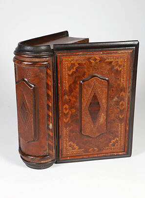 Antique Marquetry Inlaid and Carved Faux Book Box