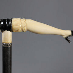 German Carved Woman’s Leg with Silver Slipper Cane, circa 1890