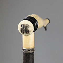 German Carved Woman’s Leg with Silver Slipper Cane, circa 1890