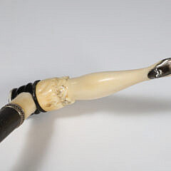 German Carved Woman’s Leg with Silver Slipper Cane, circa 1890