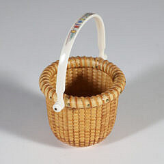 Jean M. Valerio Woven Miniature Open Swing Handle Basket circa 2007