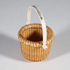 Jean M. Valerio Woven Miniature Open Swing Handle Basket circa 2007