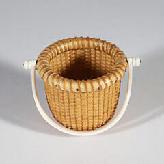 Jean M. Valerio Woven Miniature Open Swing Handle Basket circa 2007