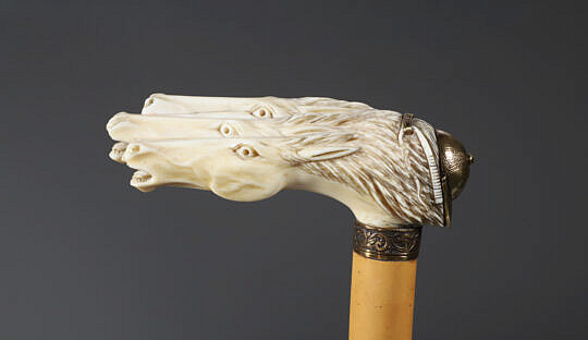 Austrian Carved "Finish Line" Horse Race Cane, circa 1870
