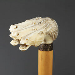 Austrian Carved “Finish Line” Horse Race Cane, circa 1870