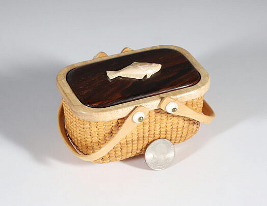 Jean M. Valerio Woven Rectangular Covered Twin Handle Nantucket Basket, circa 2014