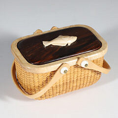 Jean M. Valerio Woven Rectangular Covered Twin Handle Nantucket Basket circa 2014