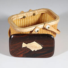 Jean M. Valerio Woven Rectangular Covered Twin Handle Nantucket Basket circa 2014