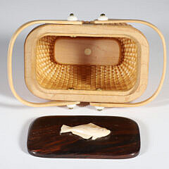 Jean M. Valerio Woven Rectangular Covered Twin Handle Nantucket Basket circa 2014