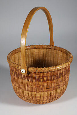 Jean M. Valerio Woven Round Open Swing Handle Nantucket Basket circa 1997