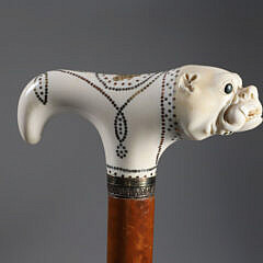 Large T-Shaped Grip Pique Bulldog Cane, 18th Century