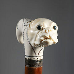 Large T-Shaped Grip Pique Bulldog Cane, 18th Century