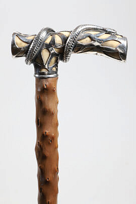 American Reticulated Silver Serpent Overlay Cane, circa 1880