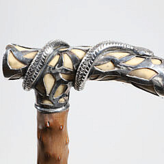 American Reticulated Silver Overlay Serpent Cane, circa 1880