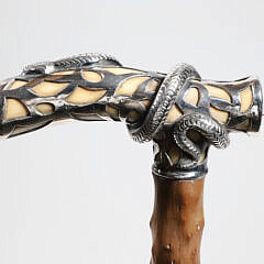 American Reticulated Silver Overlay Serpent Cane, circa 1880