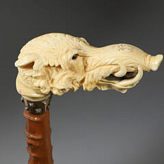 German Finely Carved Boars Head Grip Cane, circa 1870