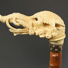 German Finely Carved Boars Head Grip Cane, circa 1870