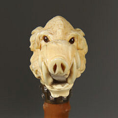 German Finely Carved Boars Head Grip Cane, circa 1870