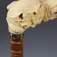 German Finely Carved Boars Head Grip Cane, circa 1870