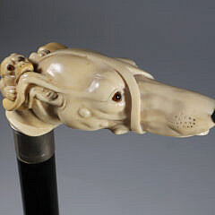 Large Mixed Media Greyhound Cane, circa 1870