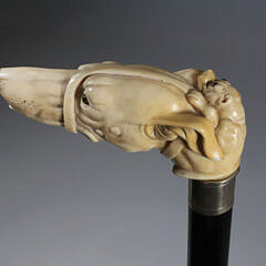Large Mixed Media Greyhound Cane, circa 1870