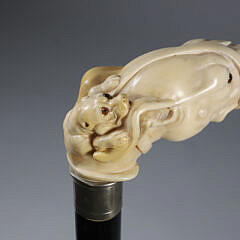 Large Mixed Media Greyhound Cane, circa 1870