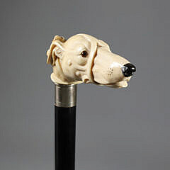 Large Mixed Media Greyhound Cane, circa 1870
