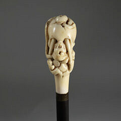 German Memento Mori Skull with Femors Walking Stick, circa 1850